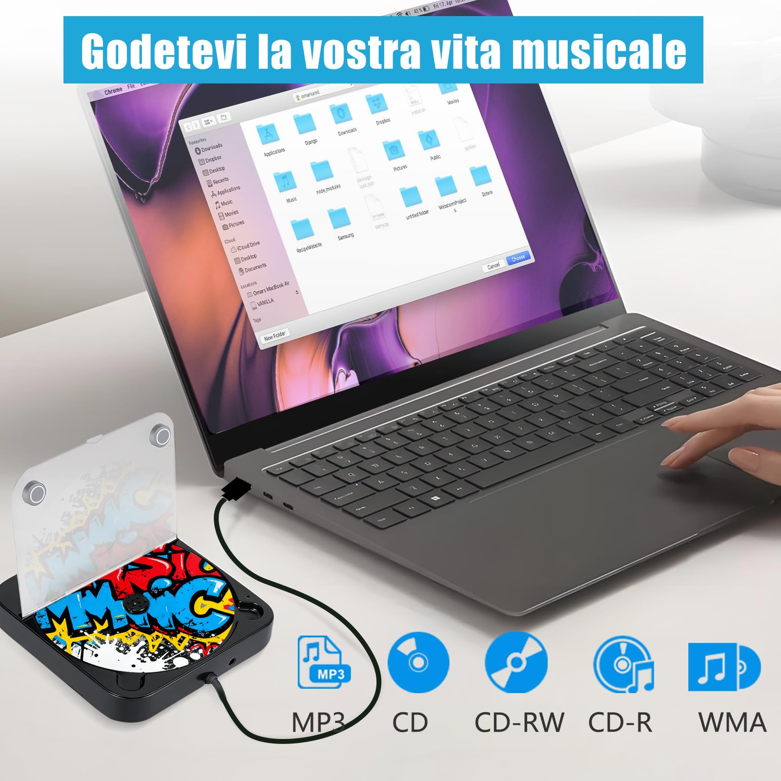 Lettore CD portatile per auto, Plug and Play, con porta USB e AUX, prolunga USB, lettore CD musicale