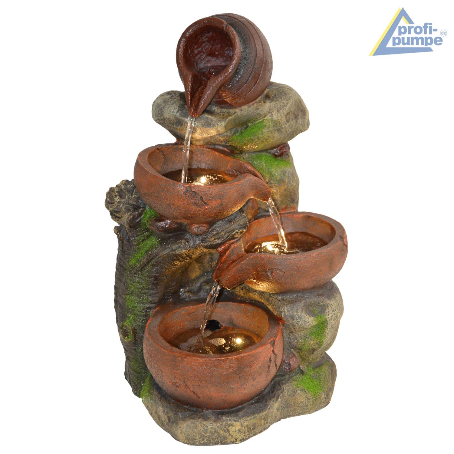 AMUR Fontaine Solaire de Jardin avec Batterie Li-ION et Lumière LED - Fontaine Décorative 4 Cruches pour Sublimer Votre Terrasse, Balcon - Fonction de Démarrage Instantanée