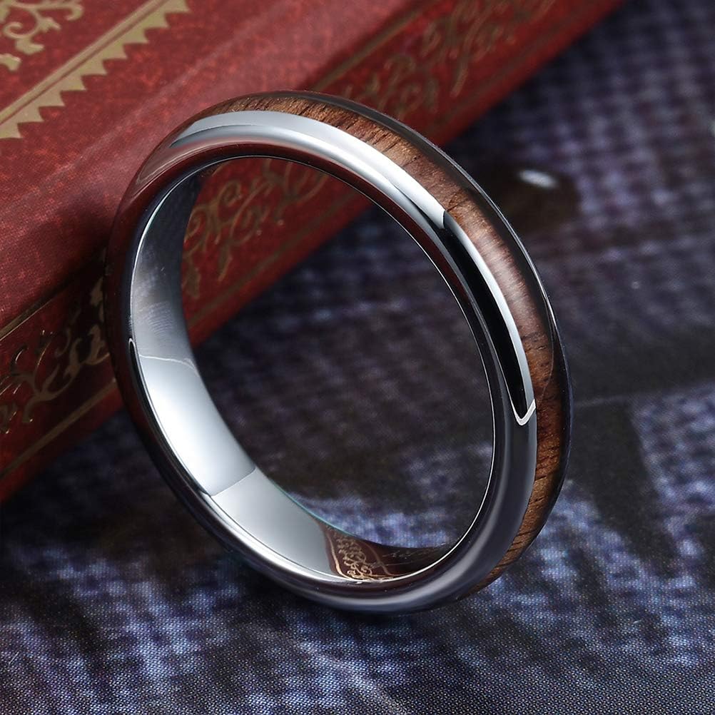 THREE KEYS JEWELRY 4mm 6mm 8mm Black Tungsten Wedding Ring Domed with Real Koa Wood Inlay - Image 2