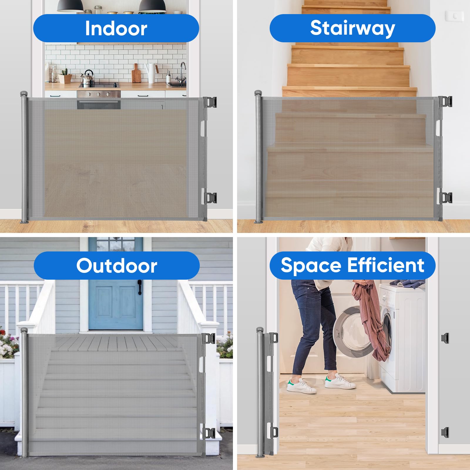 Puerta Seguridad Bebé Extensibles, 0-140 cm Barrera Seguridad Niños y Perros, Vallas de Seguridad para Niños Escaleras y Pasillos, Interiores y Exteriores (Gris) — view 9