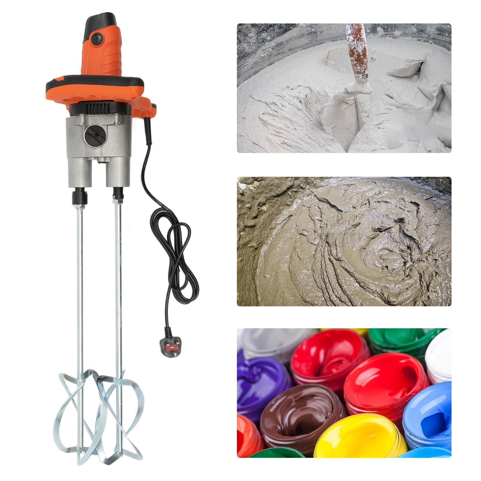 Mezclador de cemento eléctrico de mano, mezclador de concreto portátil de 1800 W, 6 velocidades ajustables para lechada, yeso, mortero, pintura, mezcla de pegamento