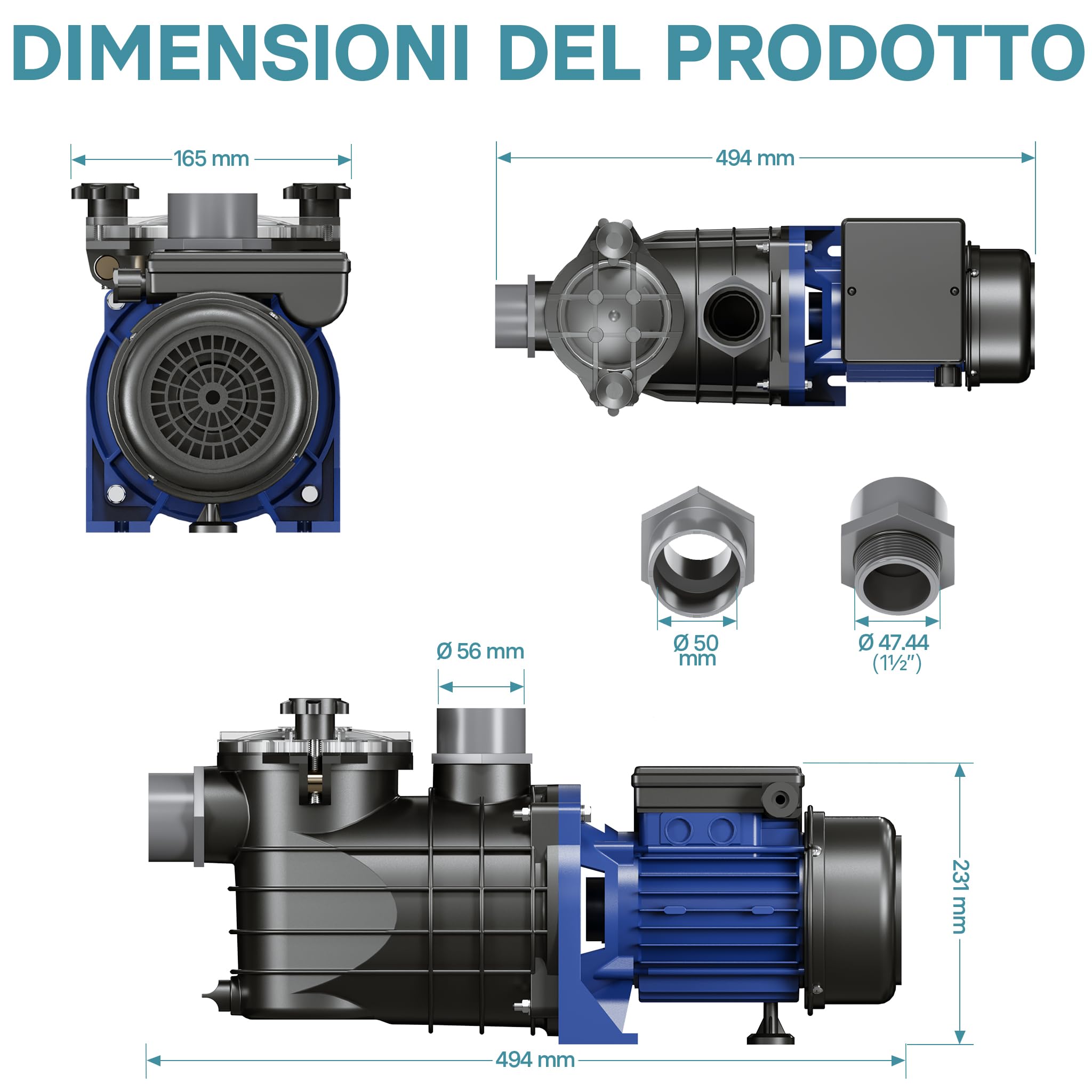 Pompa piscina per ricircolo e filtraggio 11700 l/h 250 W Pompa di circolazione