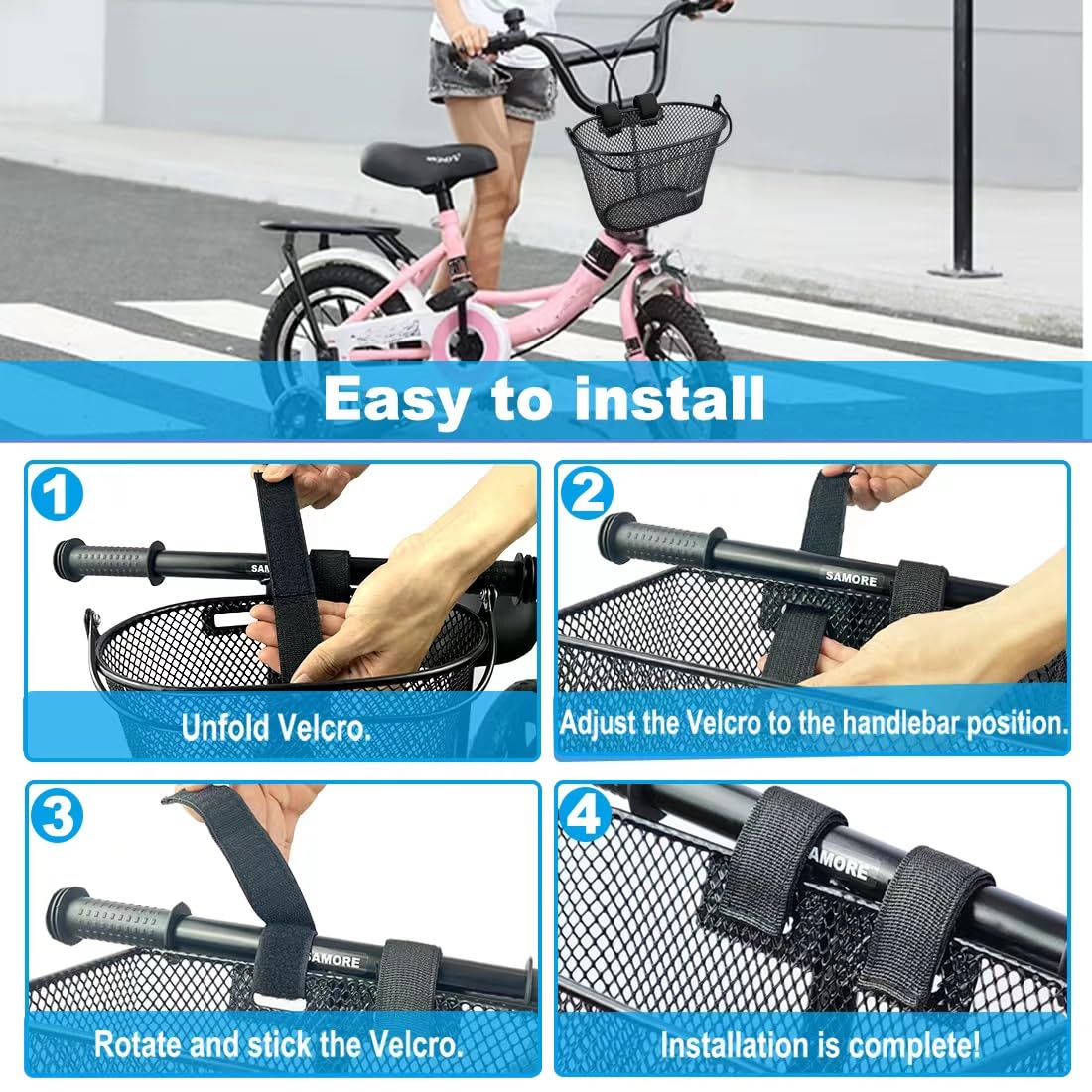 SAMORE Cesta de bicicleta para niños con asa