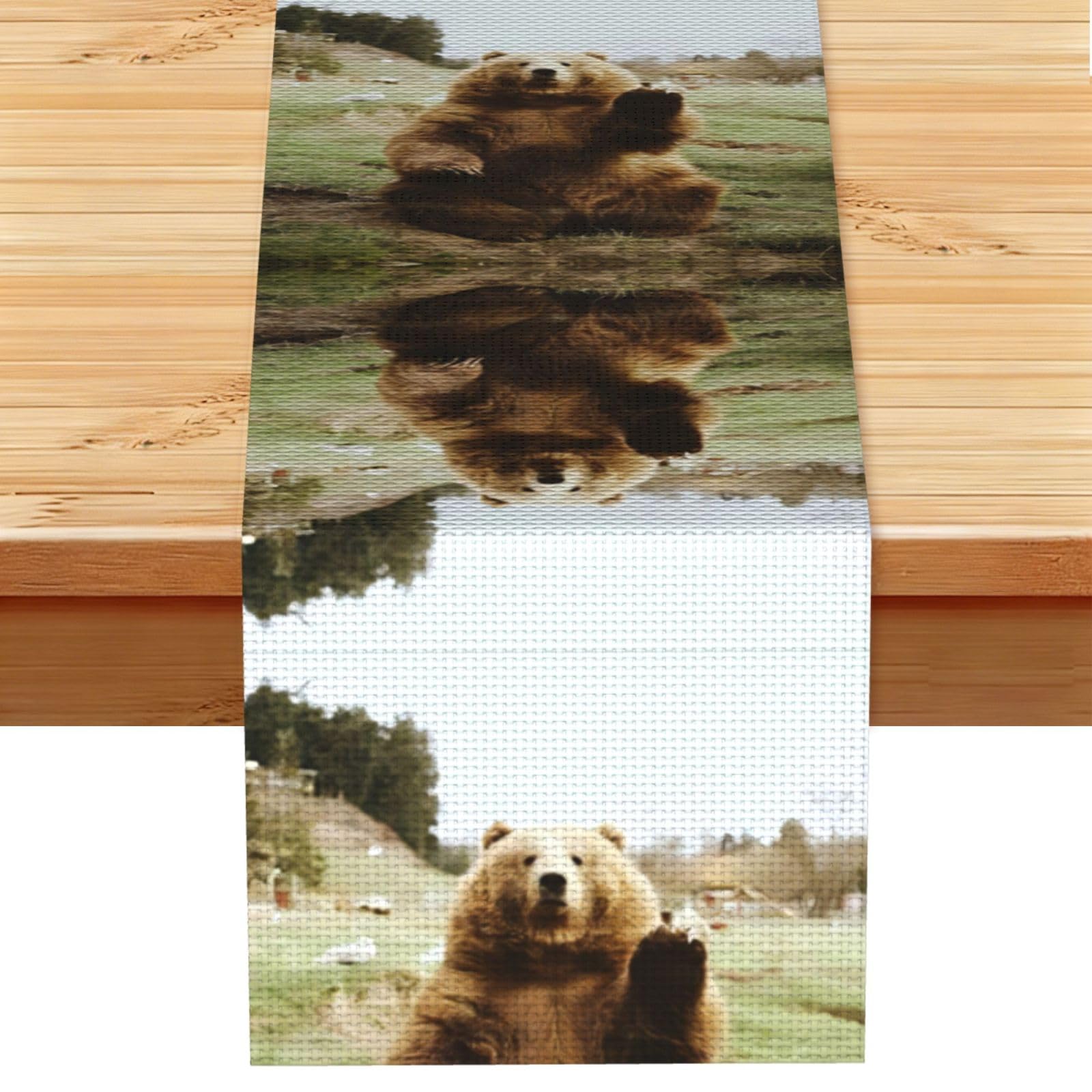 Hi Bear Sit on the lawn Linen Feel Table Runner Wedding Party Home Decoration