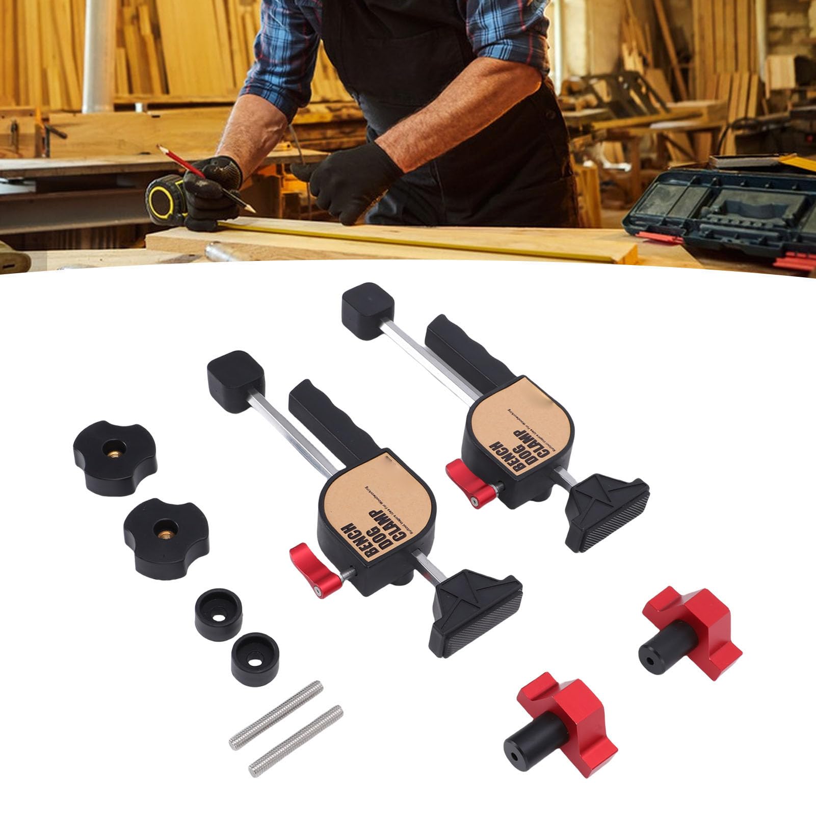 Morsetto per cani da banco Morsetto per cani da banco Kit di morsetto a vite regolabile per progetti di lavorazione del legno con fori da 19 mm Cuscinetto in gomma plastica in