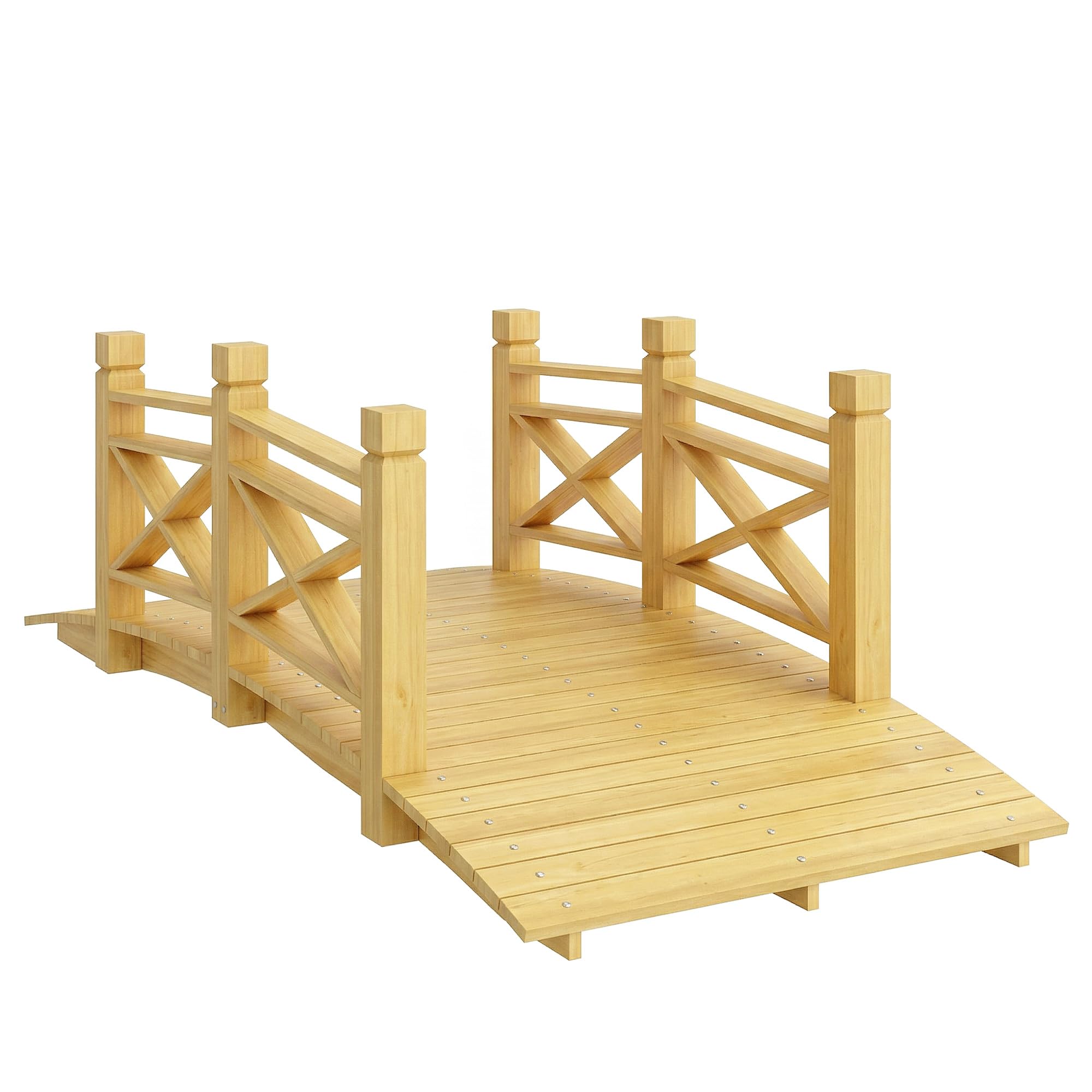 Outsunny Pont de Jardin en Bois Carbonisé Arqué 1,74m - Passerelle avec Main Courante Sécurisée et Charge 200kg - Décoration Extérieure Traitée et Résistante, Naturel