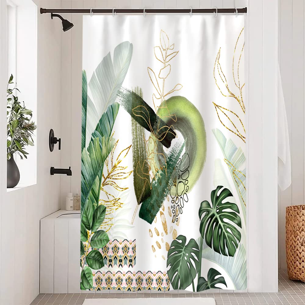 Cortina de Ducha de Hoja Eucalipto, Cortinas de Ducha Verde Oro Abstracto Planta Cortinas de Baño Antimoho Impermeable Lavable Tejido de Poliéster Cortina Ducha con 12 Ganchos 120x200cm — view 107