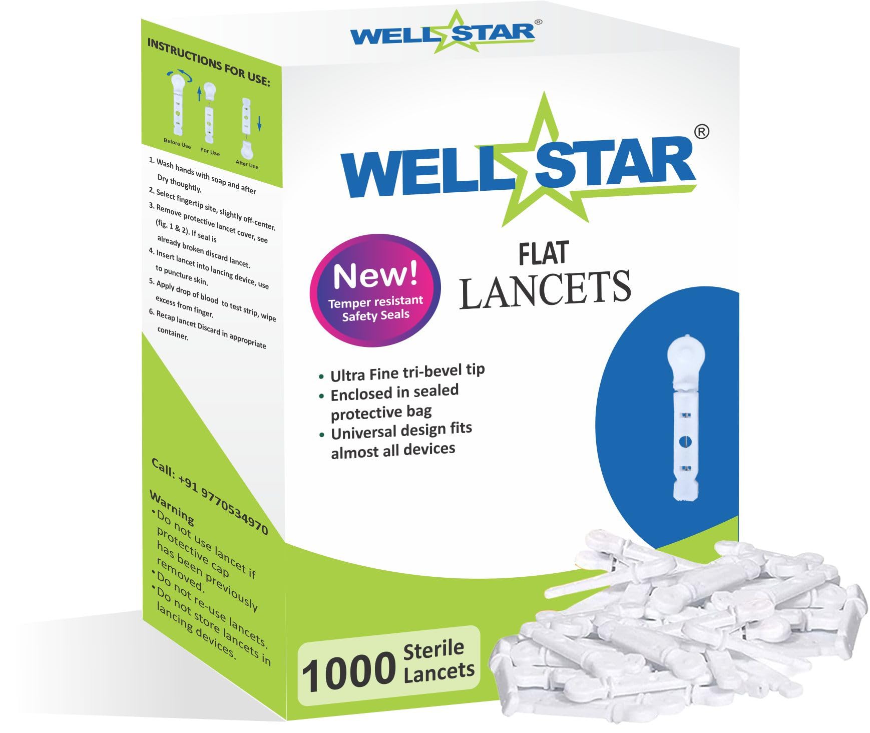 WELLSTAR Flat LANCETS white COLOR Glucometer Lancets Glucometer Lancets-image-25