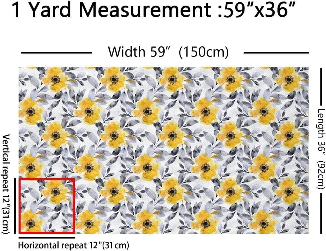 Yellow Flowers Upholstery Fabric by The Yard Graffiti Grey Leaves Plants DIY Fabric by The Yard Vintage Garden Nature Lover Decor Fabric for Upholstery and Home Accents,3 Yards