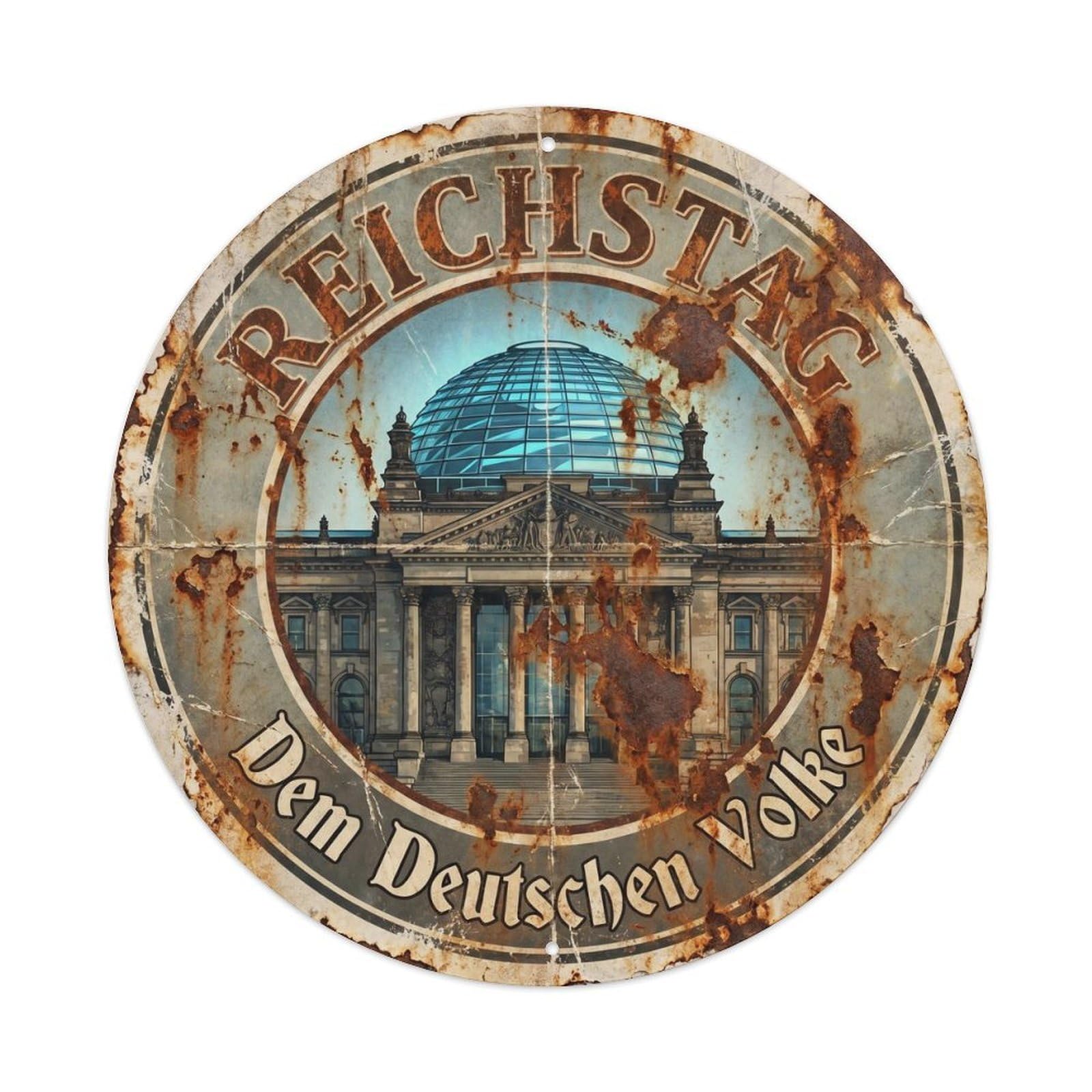 Vintage Travel Berlin Reichstag Building 1 Metal Tin Sign Plaque Wall Decor for Cafe, Club, Garden Round Metal Poster 8x8Inch