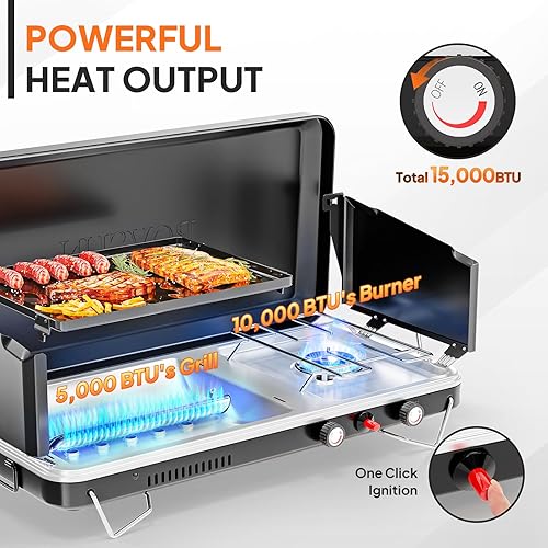 Miniatura 2 de ROVSUN Estufa de camping portátil 2 en 1 con parrilla