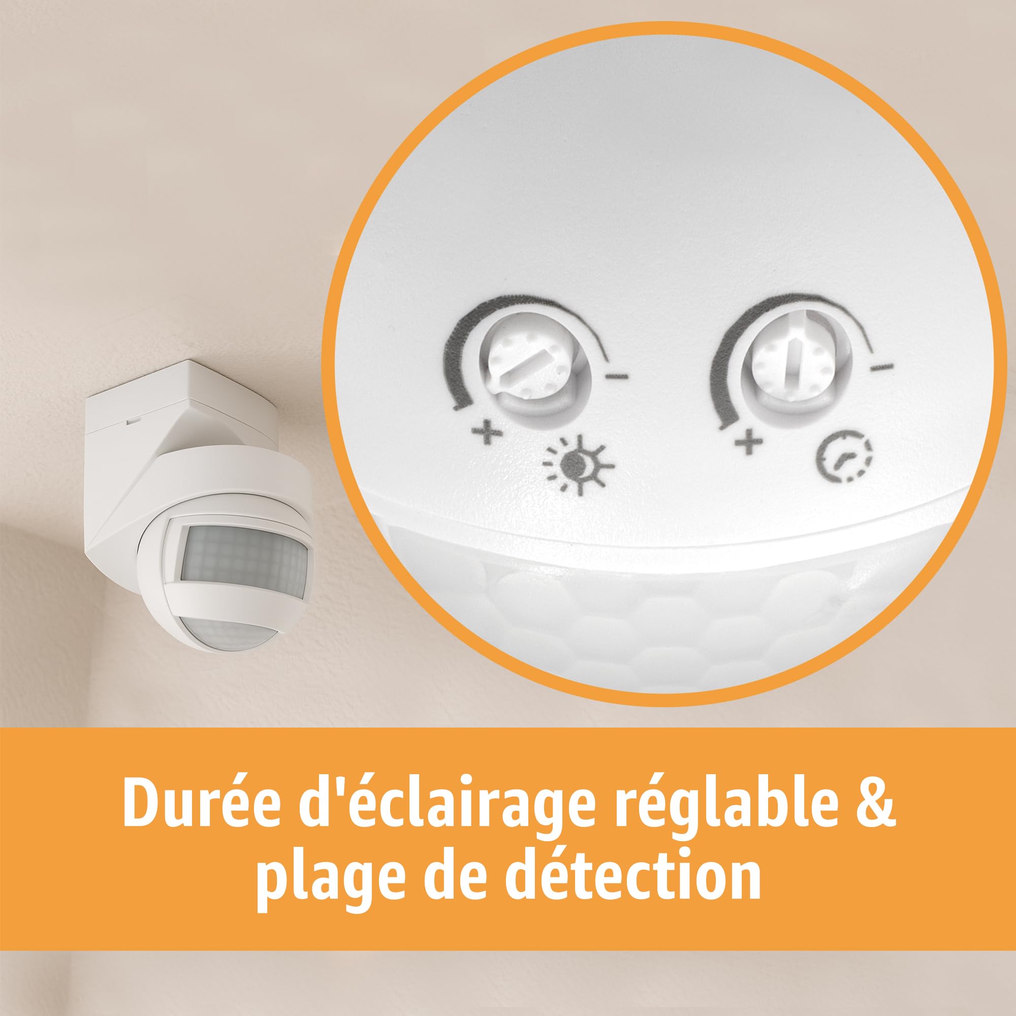 SSC-LUXon KELEA détecteur de Mouvement Blanc IP54 – capteur PIR 12 m orientable 180°/360° pour éclairage extérieur avec détecteur de Mouvement & capteur crépusculaire