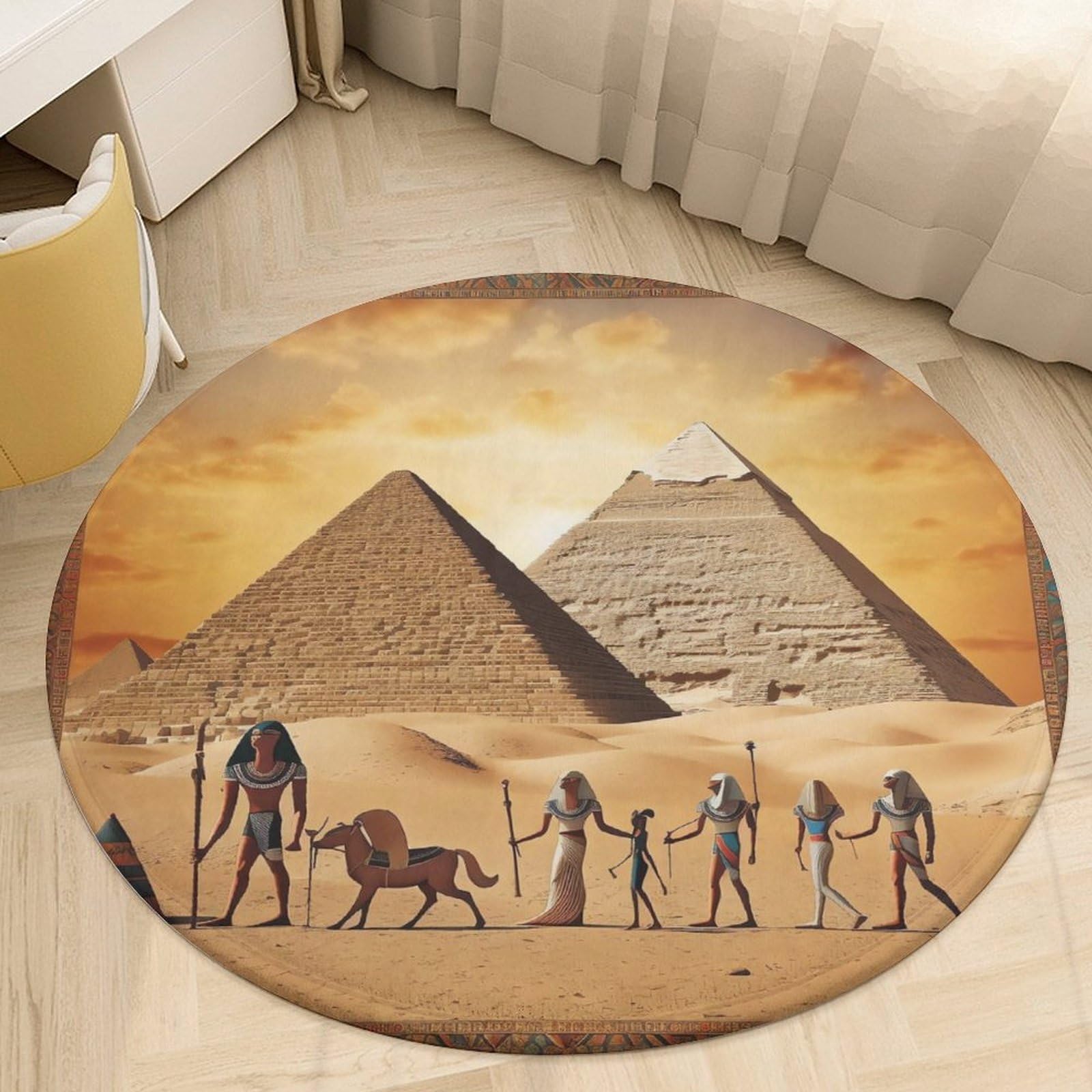 Tapis rond pour salon et table de salle à manger motif bohème chic 90 cm