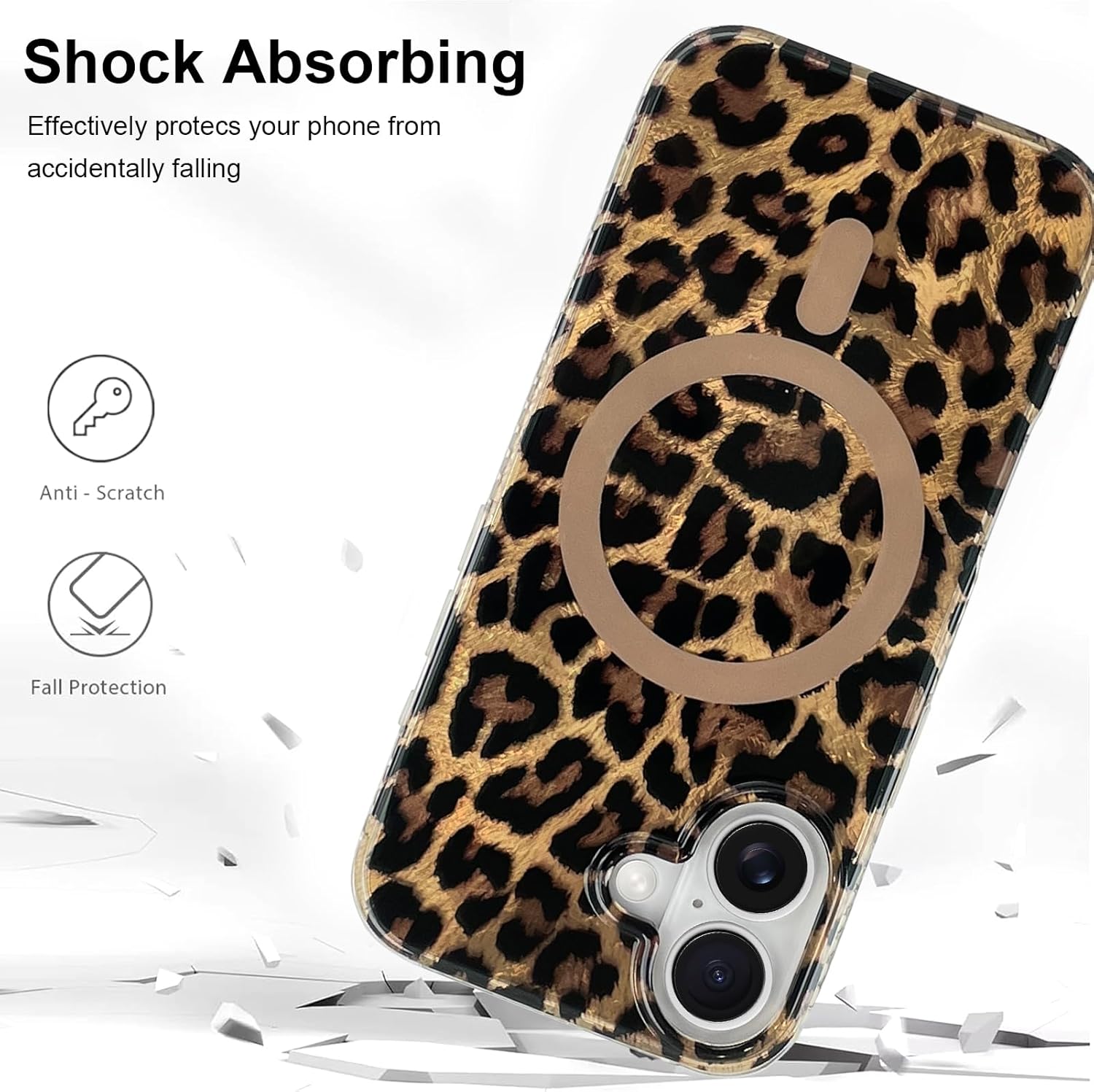 Compatible with iPhone 17 Case Stylish Leopard Cheetah Animal Print Phone Case for Women Men, Cute Sparkle Glossy Shockproof Protective Cover for 17, Leopard 1