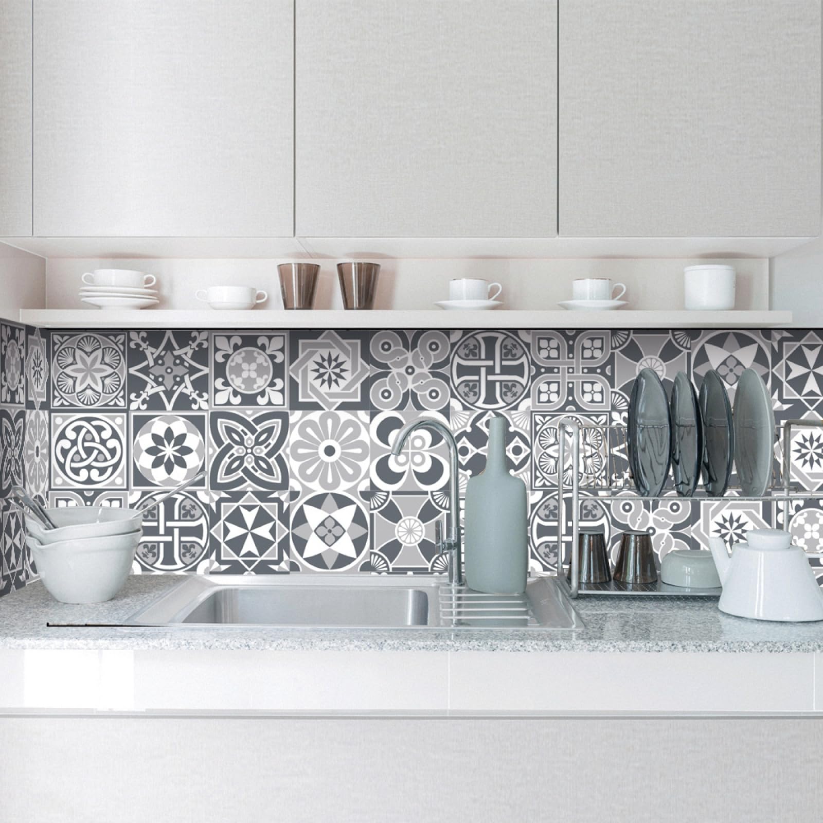 Piastrelle Adesive Cucina Modello Grigio Chiaro Pavimento pvc Adesivo Mobili Decorazioni Piastrelle Adesive Bagno Impermeabile Resistenza all'olio Mattonelle Adesive