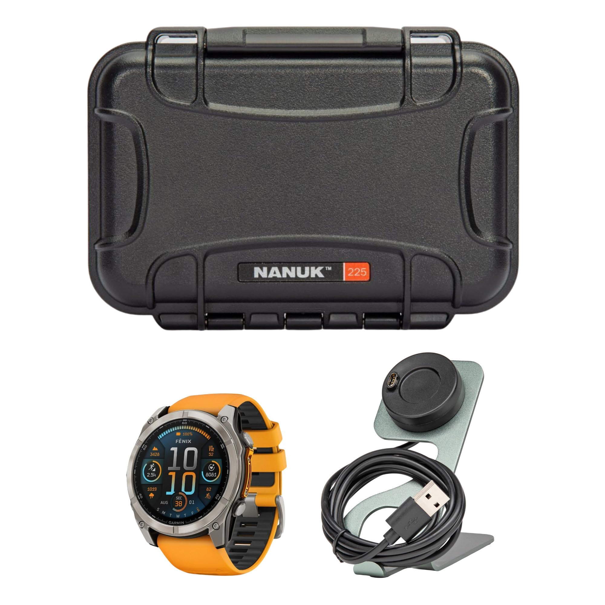 Garmin Fenix 8 Sapphire 51mm GPS Smartwatch with 1 4-Inch AMOLED Display Spark Orange and Graphite Bundle with