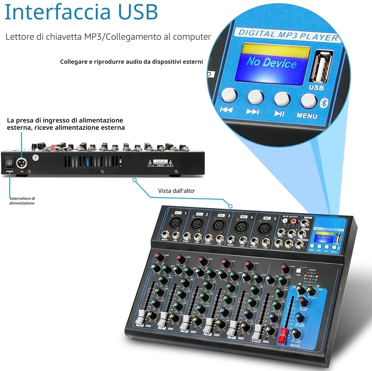 Depusheng HT7 mixer audio portatile bluetooth con console di missaggio audio DJ usb 7 channel Band mixing boards jack mp3 alimentazione 48V