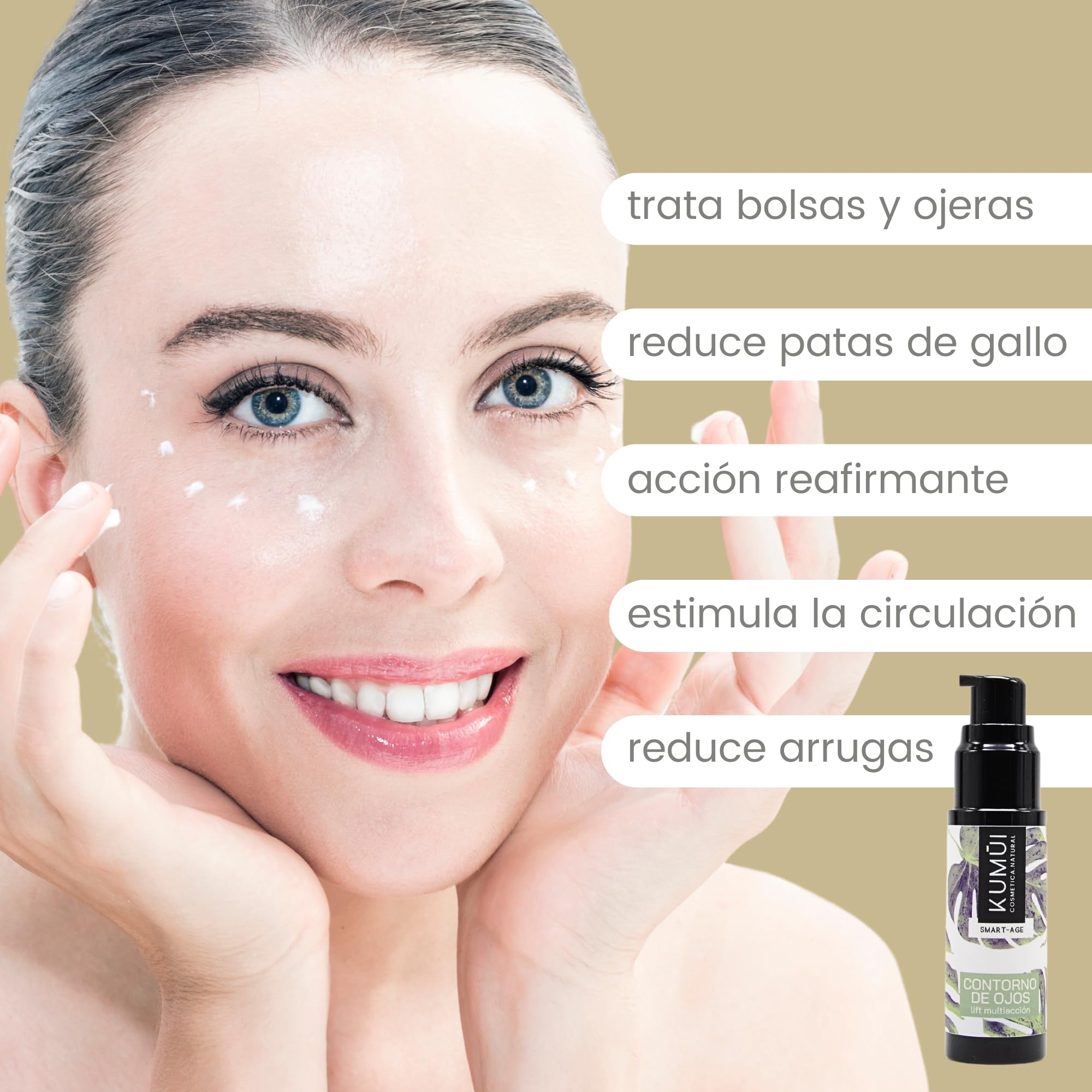 Kumui - Crema Contorno de Ojos Natural y Vegana Efecto Lifting Multiacción - Trata Patas de Gallo, Arrugas, Ojeras y Bolsas - Premio Internacional Best Eyecream Lifting - Ideal Piel Sensible - 17 ml