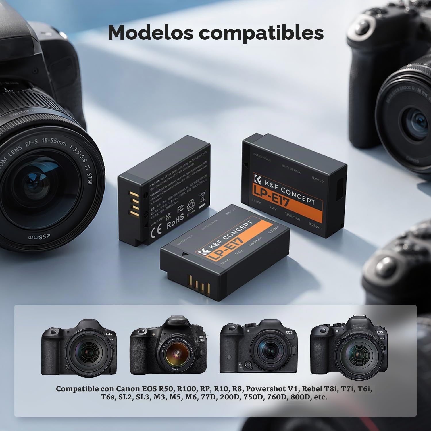 K&F Concept Kit de 3 Baterías LP-E17 y Cargador Rápido de 20W, 1050mAh, para Cámaras, Compatible con Canon EOS R50, R100, RP, R10, R8, Powershot V1 y más