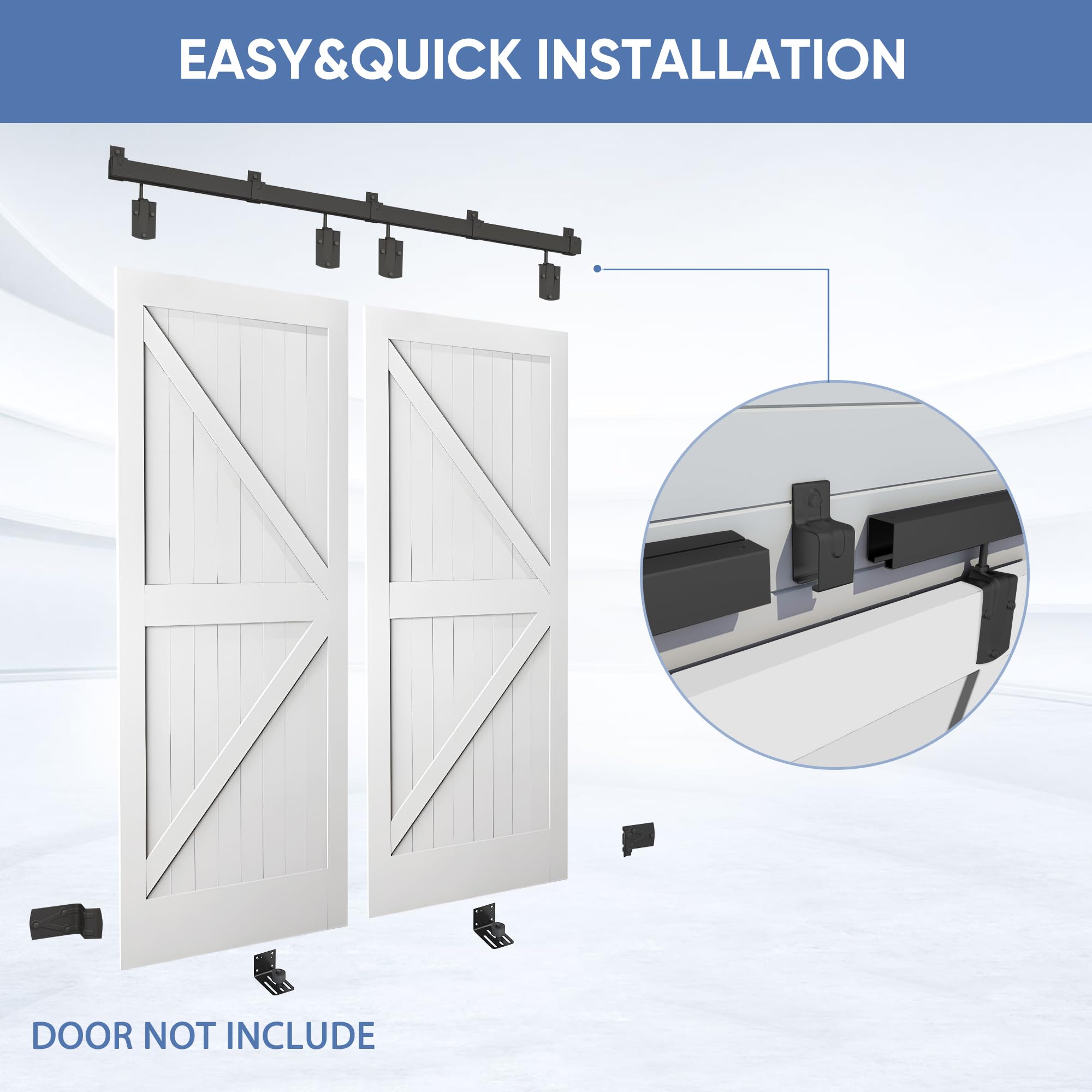Exterior Barn Door Hardware Kit, BARNSMITH 12FT Sliding Barn Door Hardware Heavy Duty Doors Track Kit for Double Doors Use, Wall Mount, Black (Hardware Only) — Amazon image 5