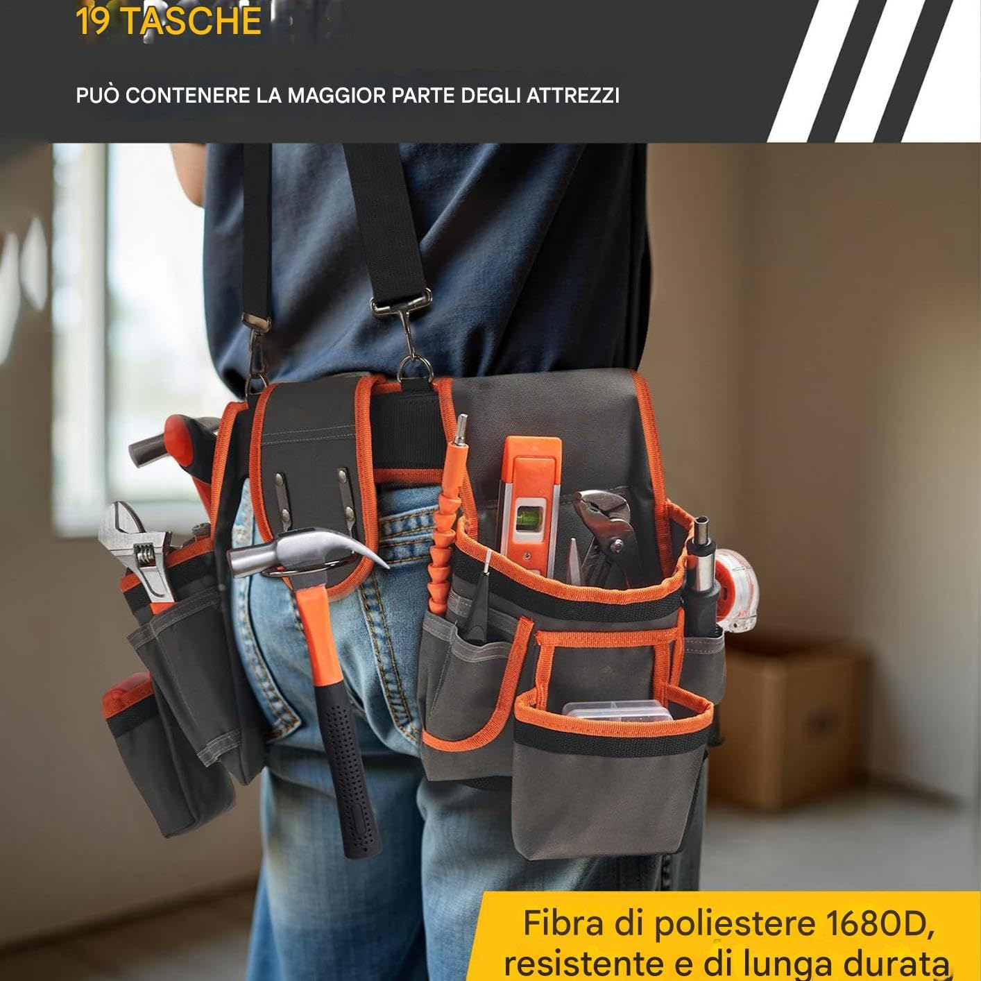 lyanny Cintura Porta Utensili, Cintura per Attrezzi da Costruzione | Borse Lavoro Regolabili con Bretelle e 19 Tasche Organizzatore per Idraulici ed Elettrici