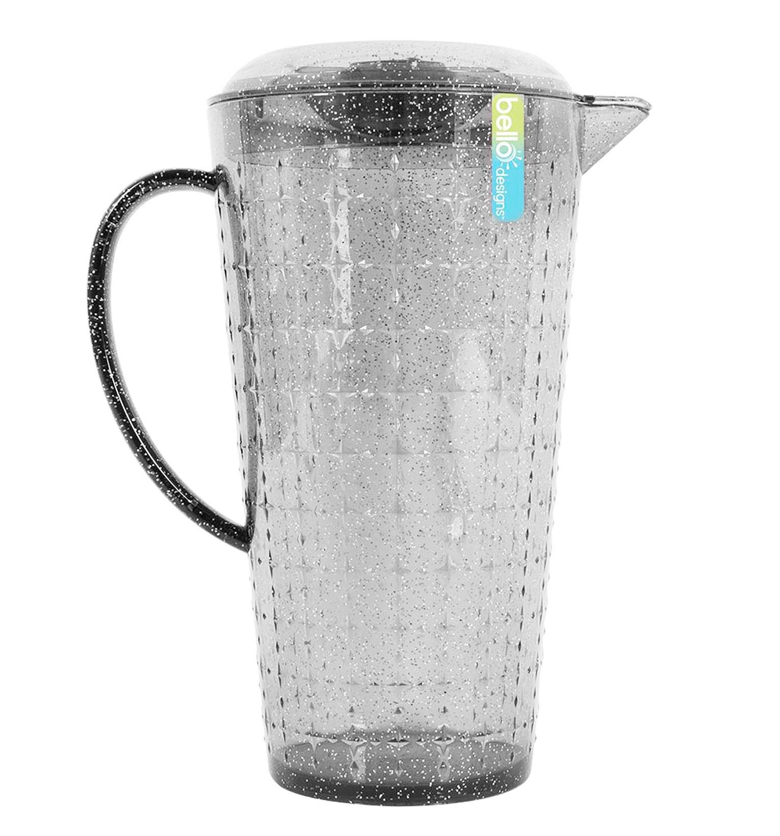 Yöl 1 X Grey Pitcher 2L Pitcher Jug Lid Spout Reusable Plastic Glitter Grey Summer Party Picnic Bbq Camping Outdoor