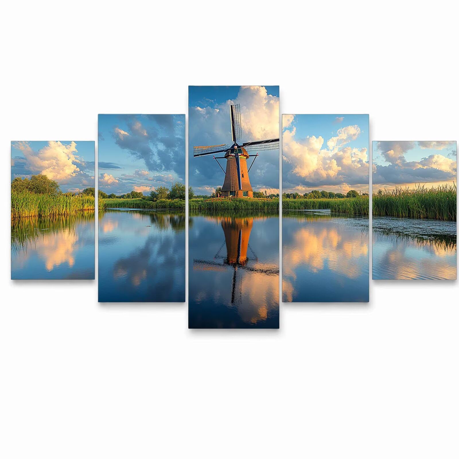 5 Pack Leuchtend Malen Nach Zahlen Erwachsene Windmühle YCBZ-4425 | DIY Set Erwachsene mit Pinselset Acrylfarben Set Fünf Leinwand zum Bemalen Wolke für Deko Wohnzimmer Geschenke für Frauen