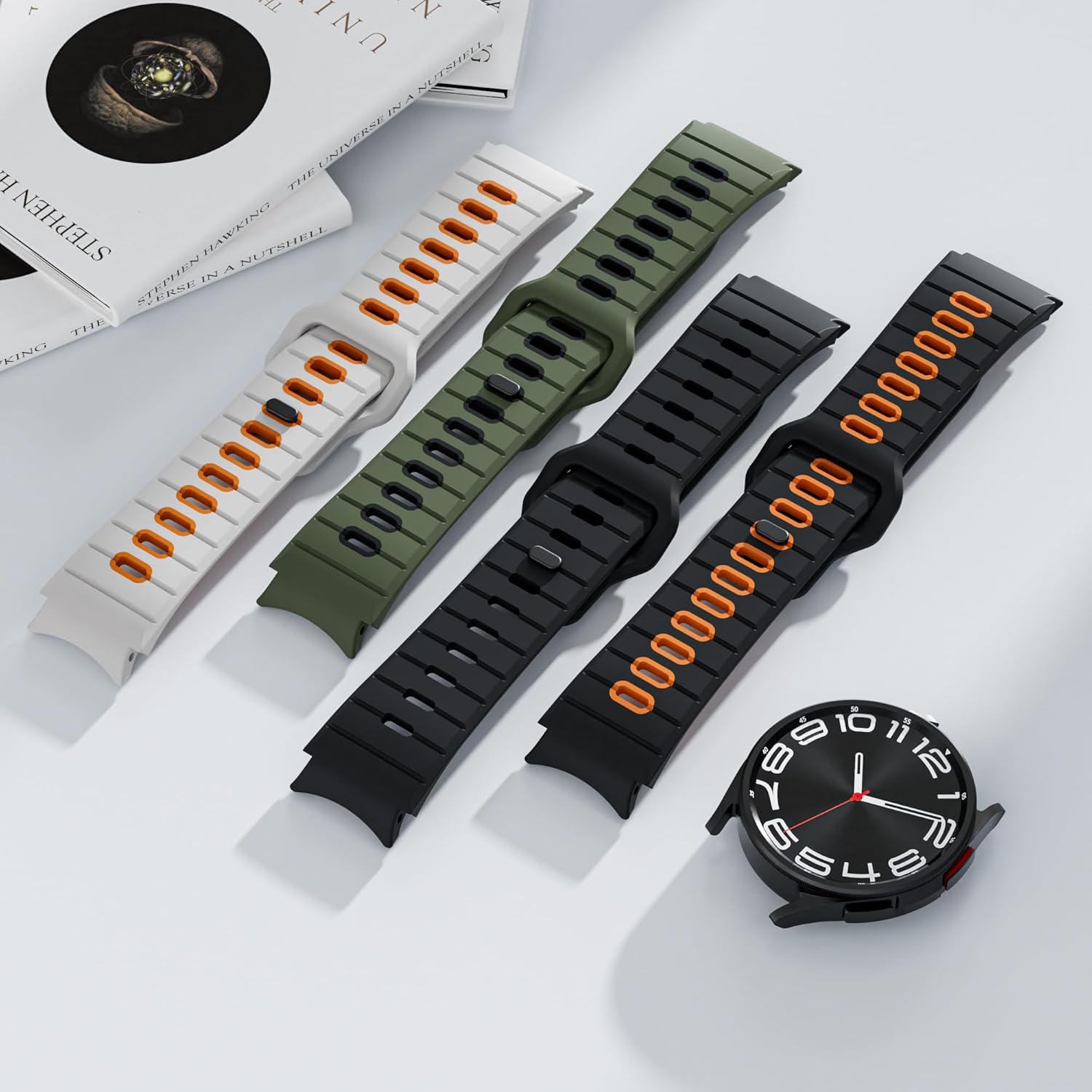 Rugged Silicone Band for Samsung Galaxy Watch 7 6 5 4 FE Band 40mm 44mm/Galaxy Watch 6 Classic 47mm 43mm/Watch 4 Classic 46mm 42mm Men Women, Two-tone No Gap Sport Bands for Samsung Watch 5 Pro 45mm - Image 4