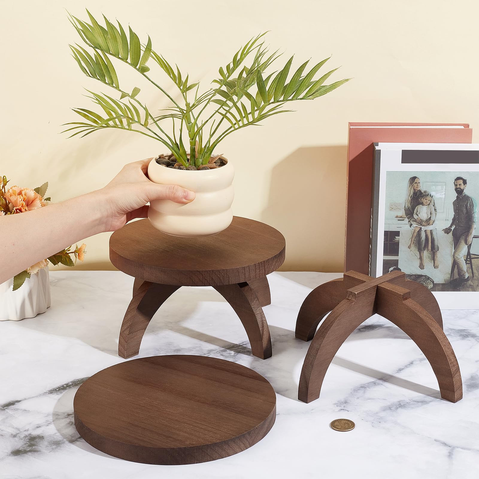 Lot de 4 supports courts en bois pour plantes