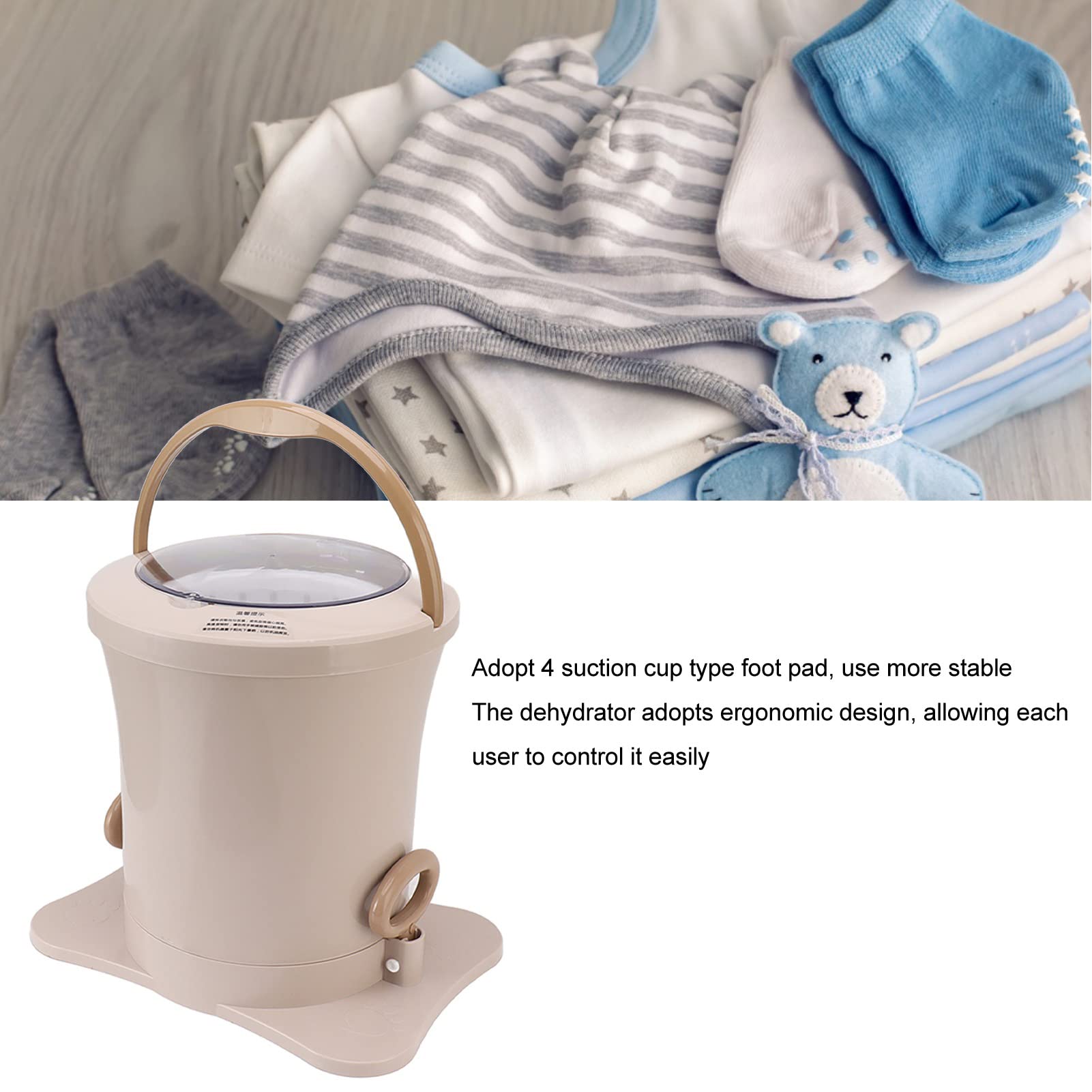 Cocoarm Machine de Déshydratation Manuelle ABS PP Déshydrateur Manuel de Vêtements 2500 Tr/min avec Base à Ventouse à Panier Amovible pour Dortoir, Voyage, Appartement, Petite Buanderie (Abricot)