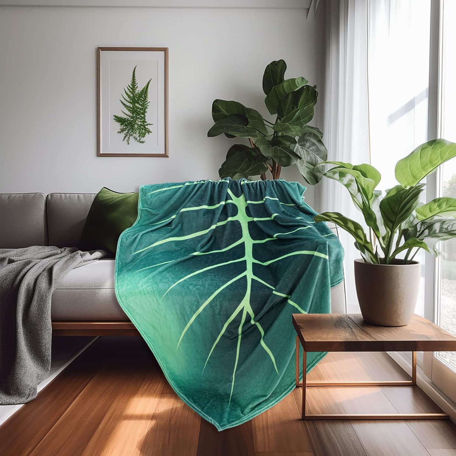 HEALTHYCEWPSTR Leaf Blanket Throw Green Plant Print Throw