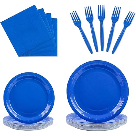 Blue Party Essentials: 100-Piece Plates, Napkins, and Forks