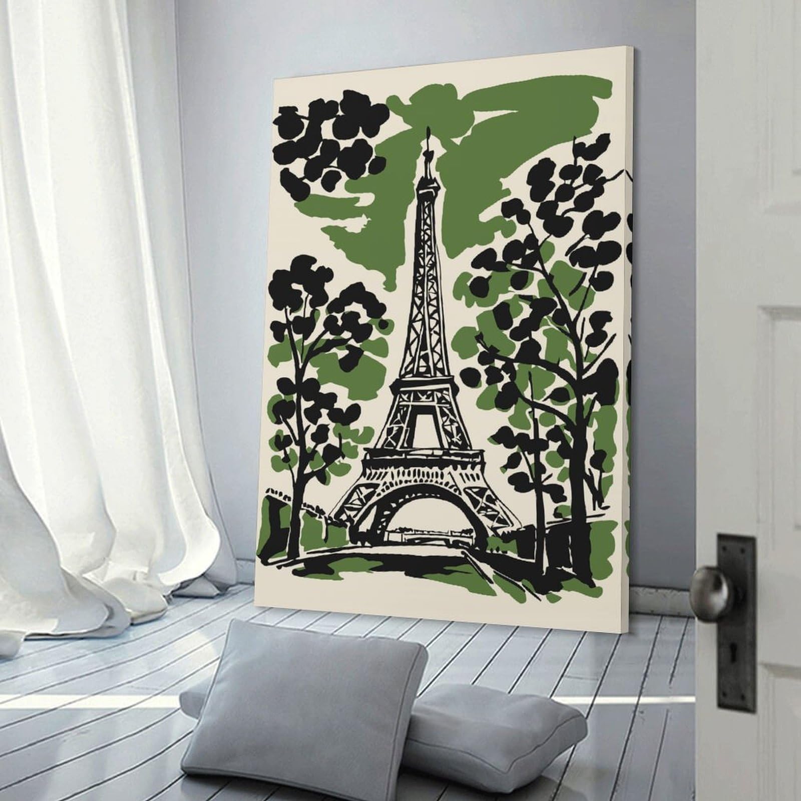 Eiffel Tower Illustration with Trees Wall Picture Print 20x30inch(50x75cm), for Lounge Decor, Offices Or Entryway Styling, Versatile Wall Decor for Many Rooms