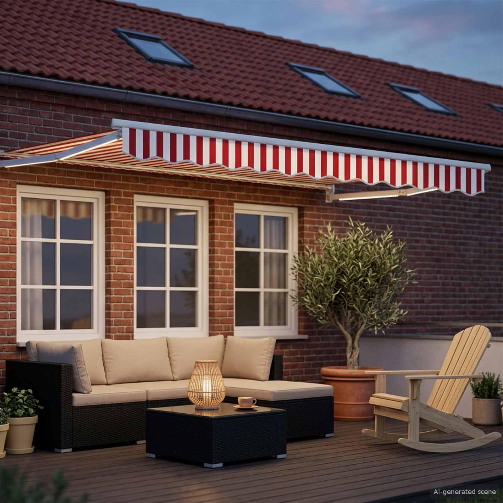 Toldo Retráctil Eléctrico Rojo Y Blanco 3 X 2,5 M | Marco de aluminio sólido, sensor de tiempo incorporado, iluminación LED, diseño moderno