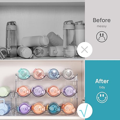 Miniatura 4 de Vtopmart Organizador apilable para botellas de agua, paquete de 2 estantes de almacenamiento de vasos de plástico transparente para despensa,