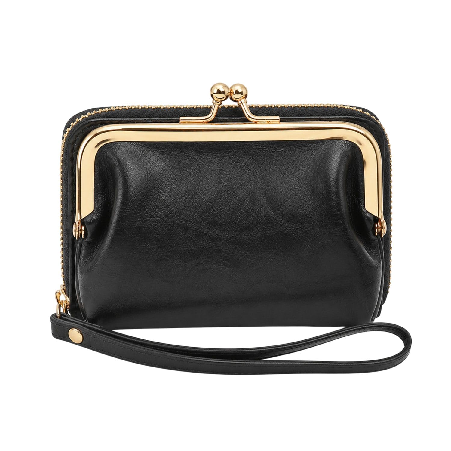 Women's Wallet Wrist Strap Short Coin Purse Coin Clip Bag Multi-Card Slot Card Holder(Black)-image-17