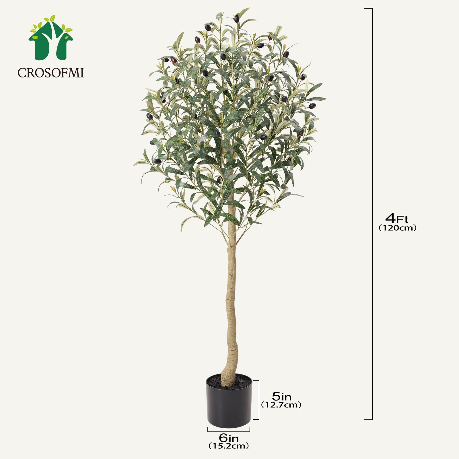 CROSOFMI Künstliche Olivenbaum Pflanzen 120cm Fake Tropische Plastik Pflanze Perfekte Große Pflanzen im Topf für Indoor Outdoor Haus Büro Garten Moderne Dekoration Housewarming Geschenk Garten