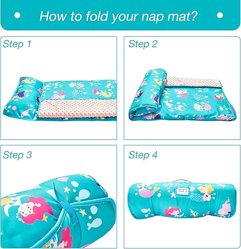 Miniatura 6 de beeweed Tapete para siesta para niños pequeños, diseño enrollable, con almohada extraíble y manta Minky, saco de dormir para guardería, preescolar,