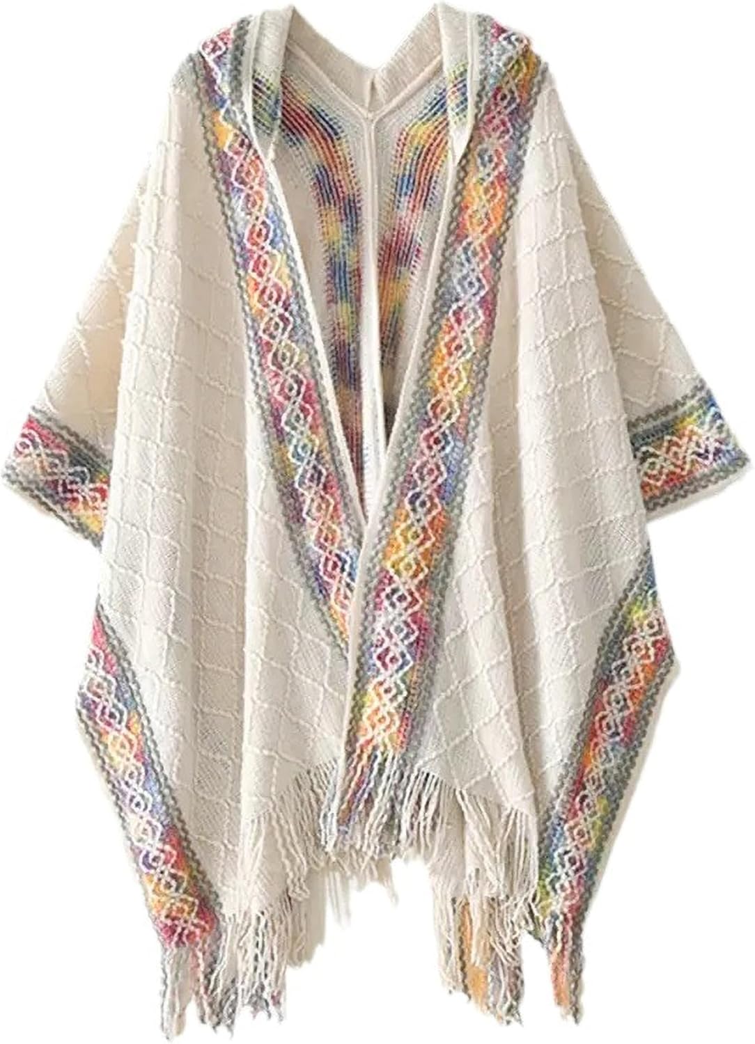 Bsubseach Knit Shawl Wraps for Women Soft Fringe Poncho Sweater Cape with Hooded for Fall Winter