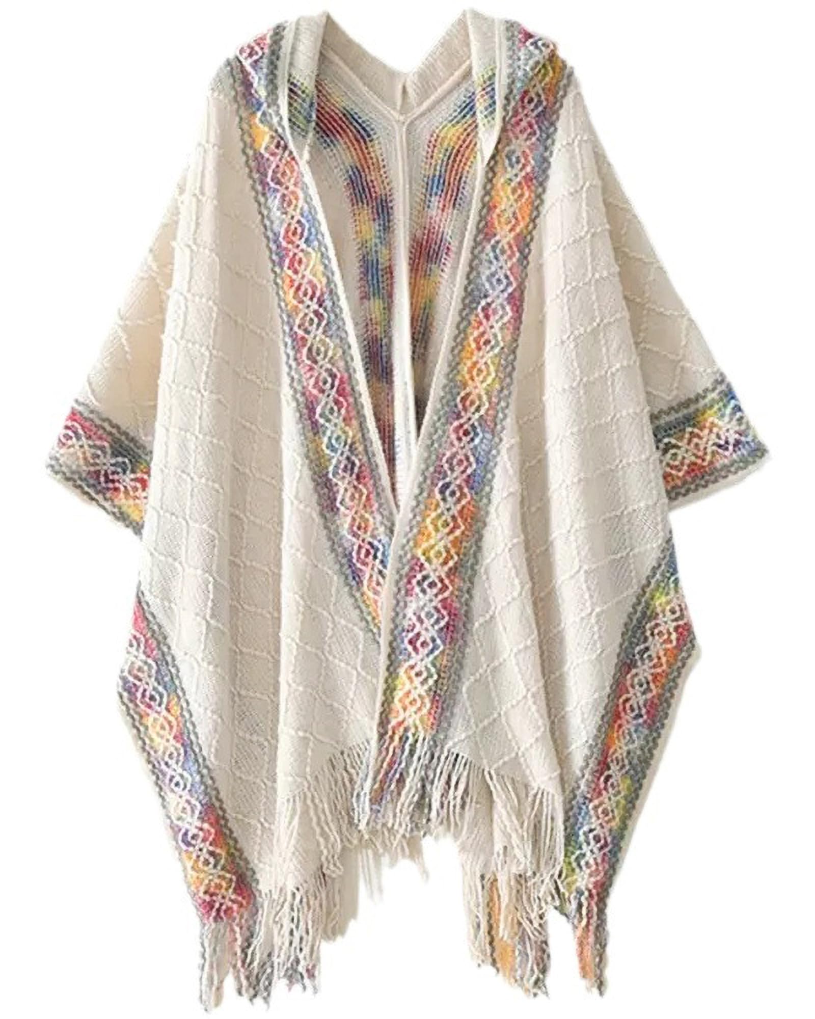 BsubseachKnit Shawl Wraps for Women Soft Fringe Poncho Sweater Cape with  Hooded for Fall Winter