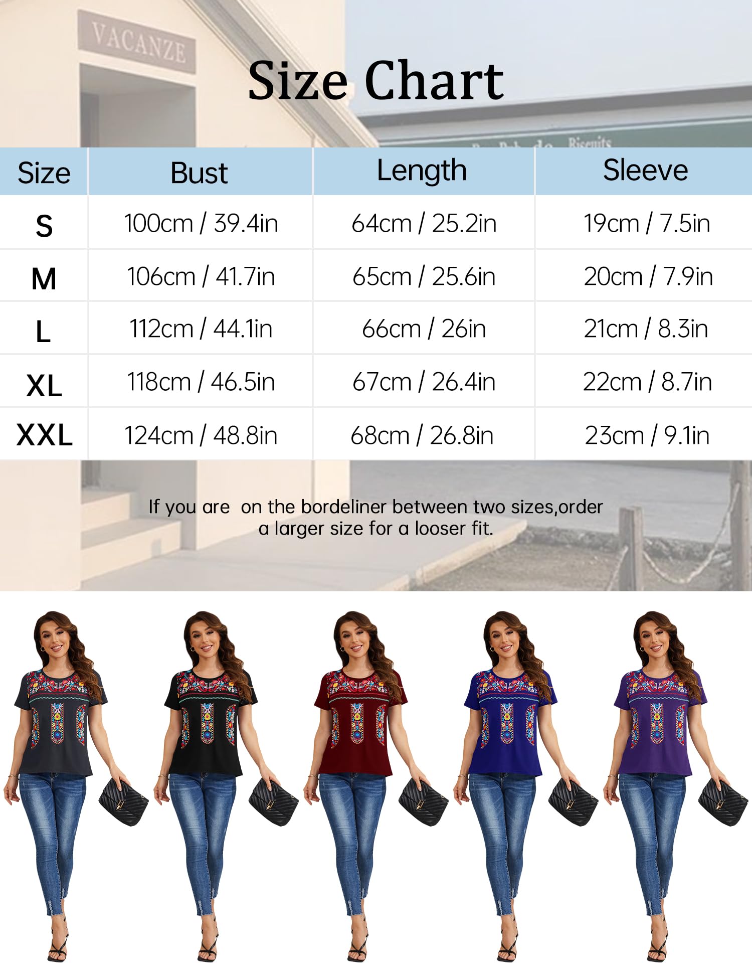 MAVIS LAVEN Damska letnia koszulka w stylu boho z haftem w stylu boho, z dekoltem w serek, tunika, bluzki, tuniki, topy