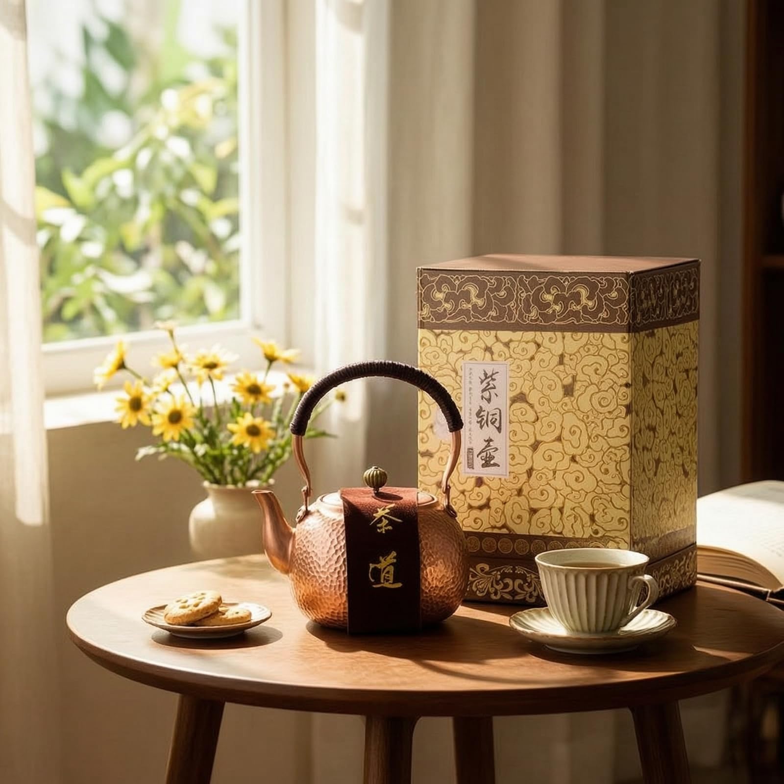 Baoblaze Bollitore in Rame Puro Teiera in Rame Artigianale Caraffa per Tè con Coperchio Rame Caldo Centro Tavola Decorativo Adatto per Tavola da Tè Cucina, Confezione In Cartone Per Teiera Singola