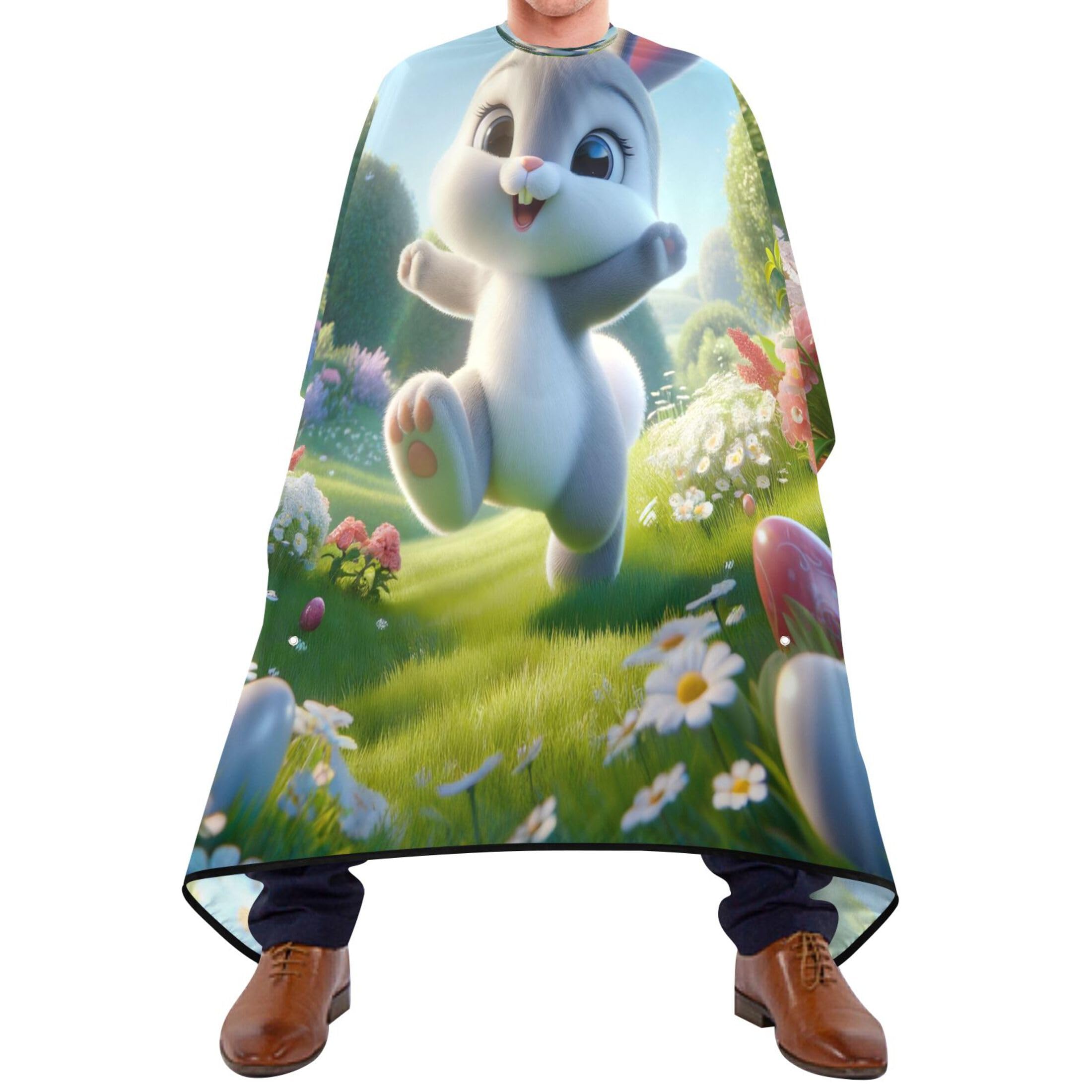 Takiito Easter Bunny Barber Cape for Men, Waterproof Haircut Cape Hairdressing Cape Beard Apron Cape for Salon Home Use, 55x65 in