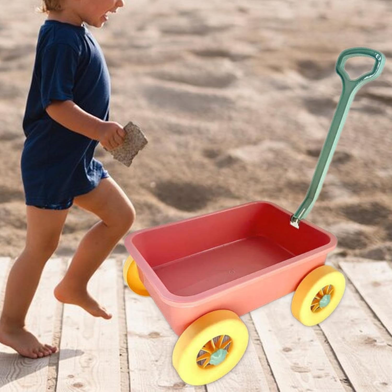 Pretend Play Wagon Kids Push Pull Wagon Beach Sand Cart Construction Vehicle PP Material Suitable Girls Backyard, Pink