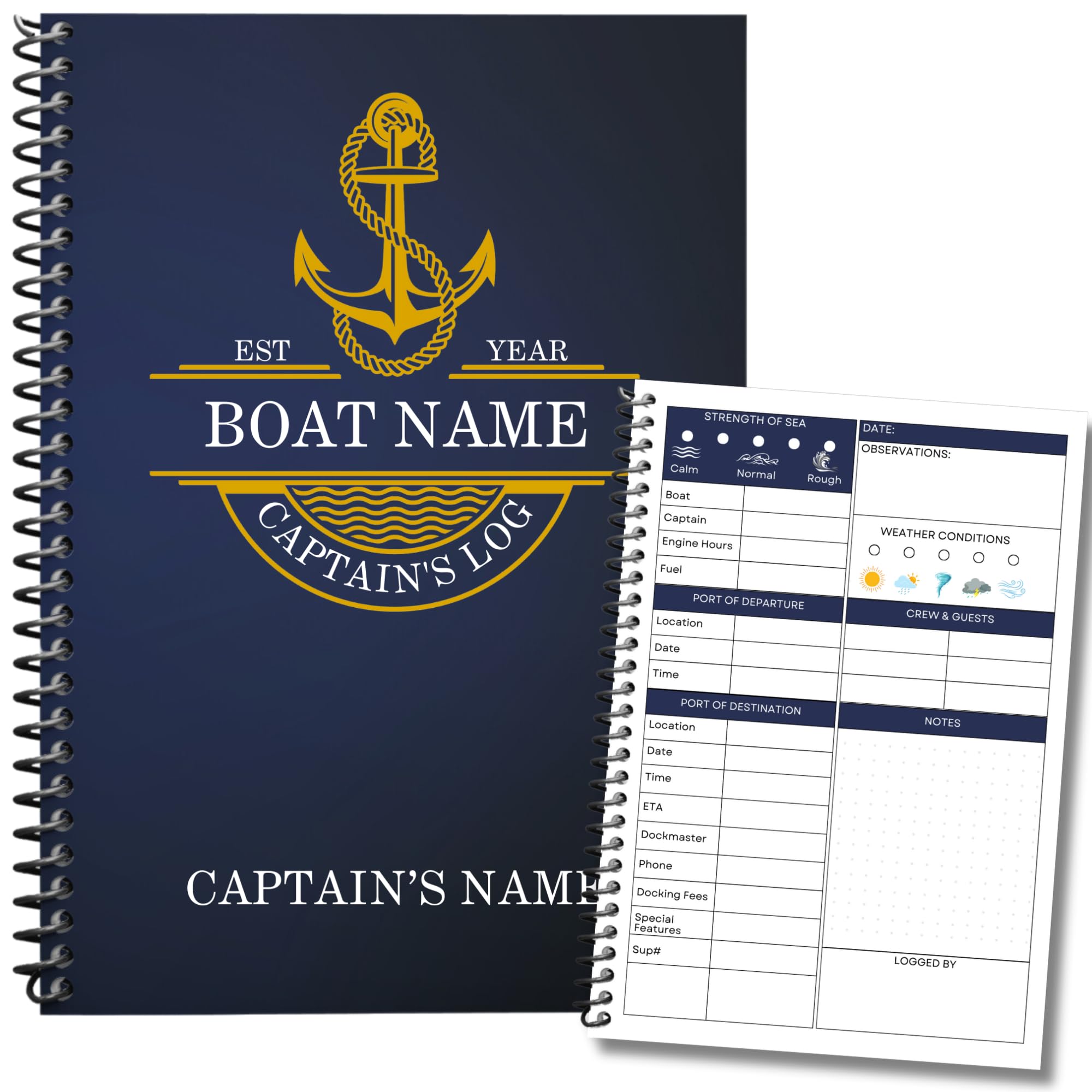 Custom Boat Captains Log Book - Personalized Nautical Journal - Perfect Gift for Boat Owners - Ideal for Sailing, Fishing, and Yacht Captains