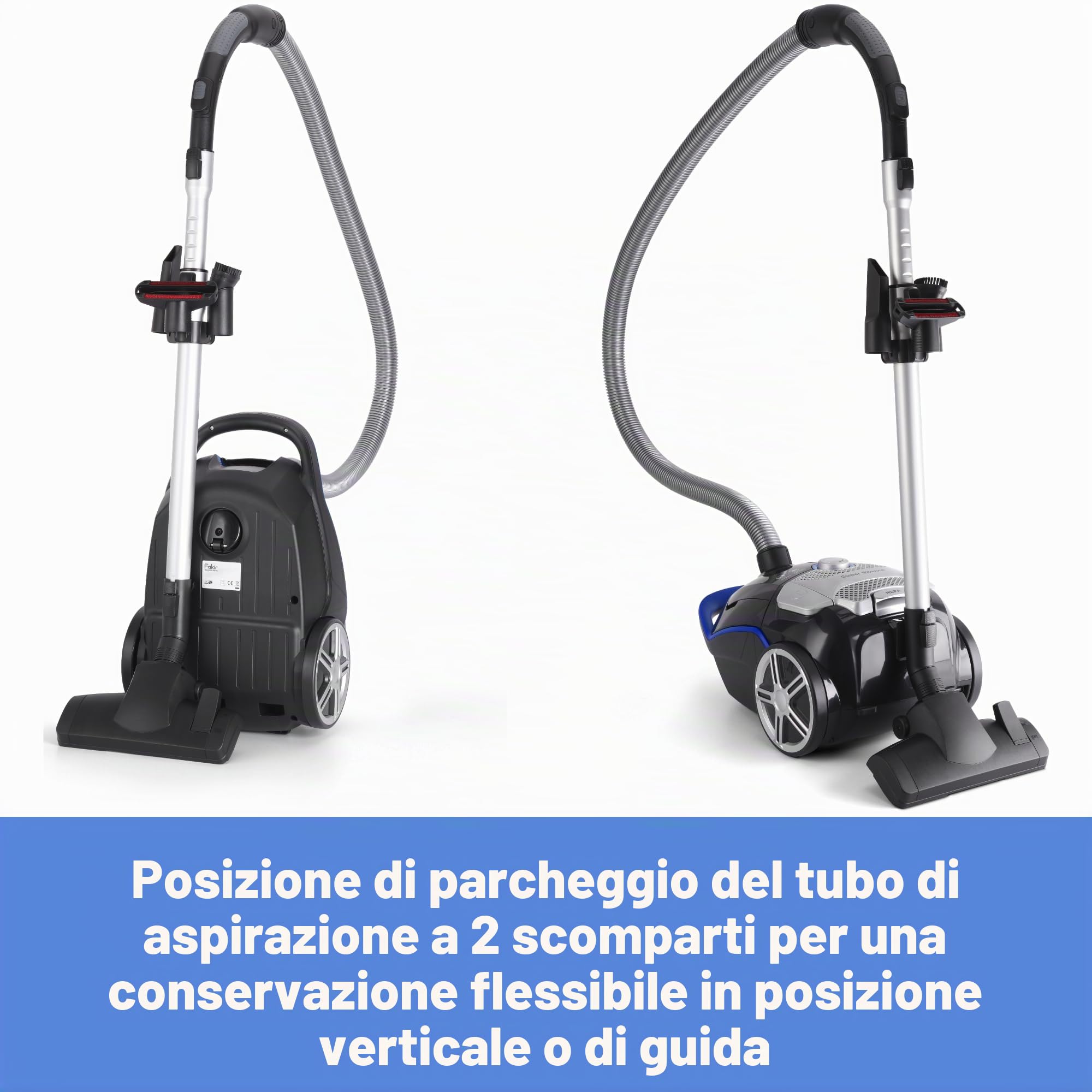 Fakir Blue Vac Power TS 721 - Aspirapolvere con sacchetto, 800 W, con cavo, filtro HEPA H14, motore ad alta efficienza da 69 dB(A), grande sacchetto da 3 l e raggio d'azione di 12 m, colore: Nero/Blu