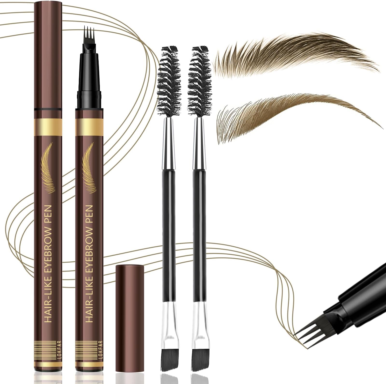 2PCS Microblading Eyebrow Pen with 2 Brushes, Waterproof Four-Tip Eyebrow Pencils for Women, 0.1MM Micro-Fork 4 Tip, Ultra-Precise Eye Brow Pencil for Natural Full Hair-Like Brows (Taupe)