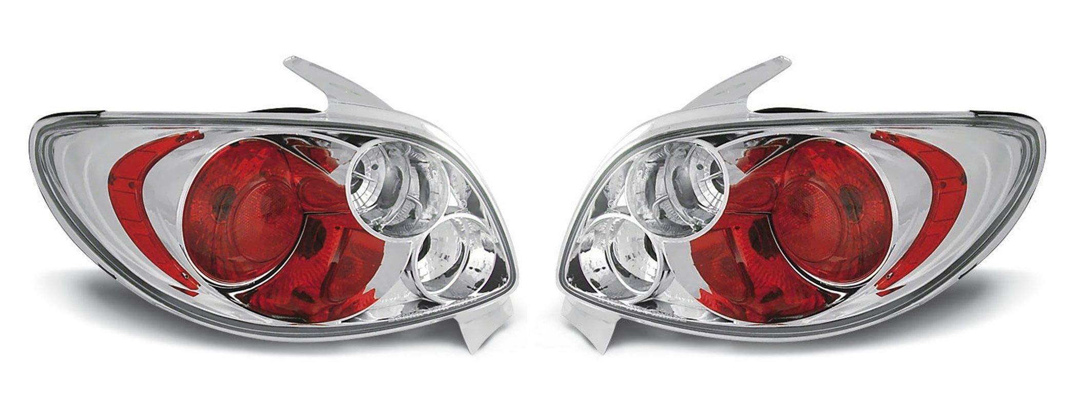 Rear Lights VR-1939 Tail Light Assembly Tail Lamp 1 Pair Driver And Passenger Side Complete Set Chrome compatible with Peugeot 206 1998 1999 2000 2001 2002 Hatchback 3 Doors 5 Door