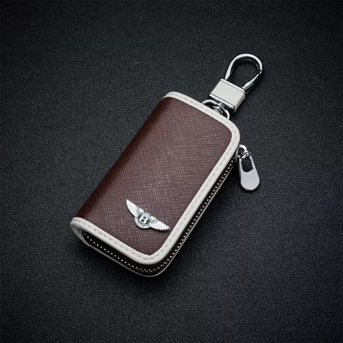 Car Key Case for Bentley Bentayga Continental Flying Spur Mulsanne, Smart Key Holder Protection PU Leather Car key Chain bag,brown