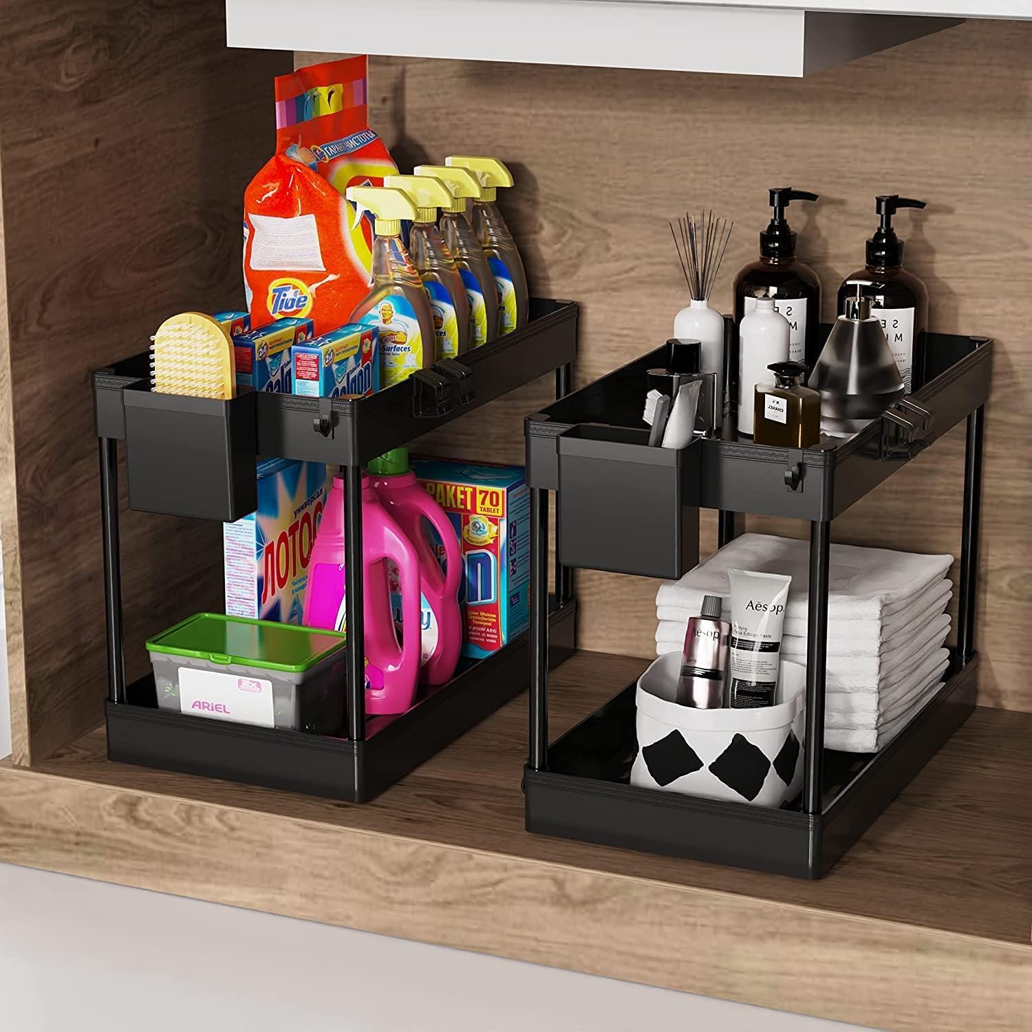 Under Sink Storage Kitchen Organiser, 2 Tier Under Sink Shelf, Multi ...